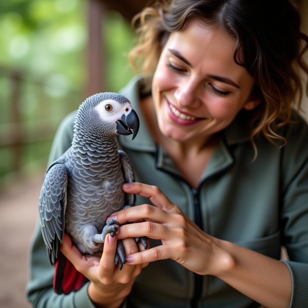 African Grey Parrot Chick with Experienced Breeder