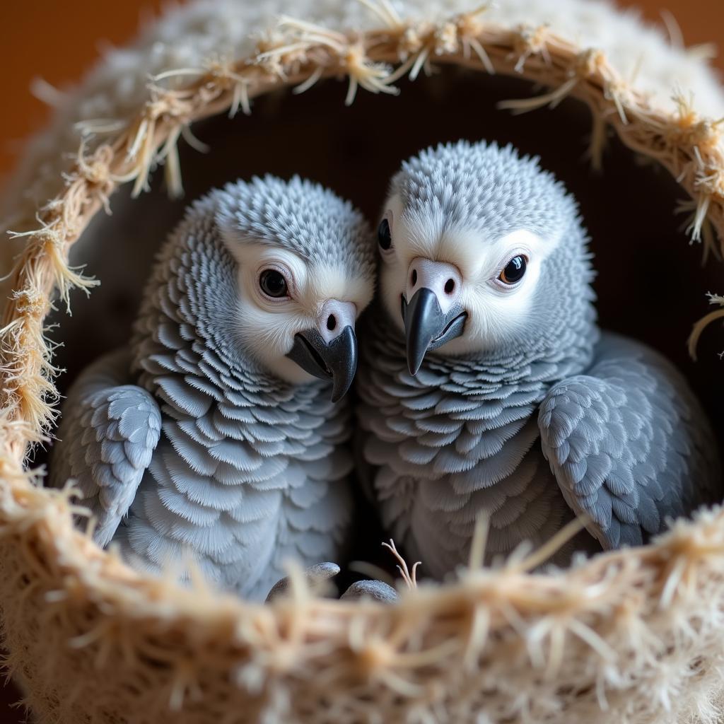 African Grey Parrot Chicks in Nest