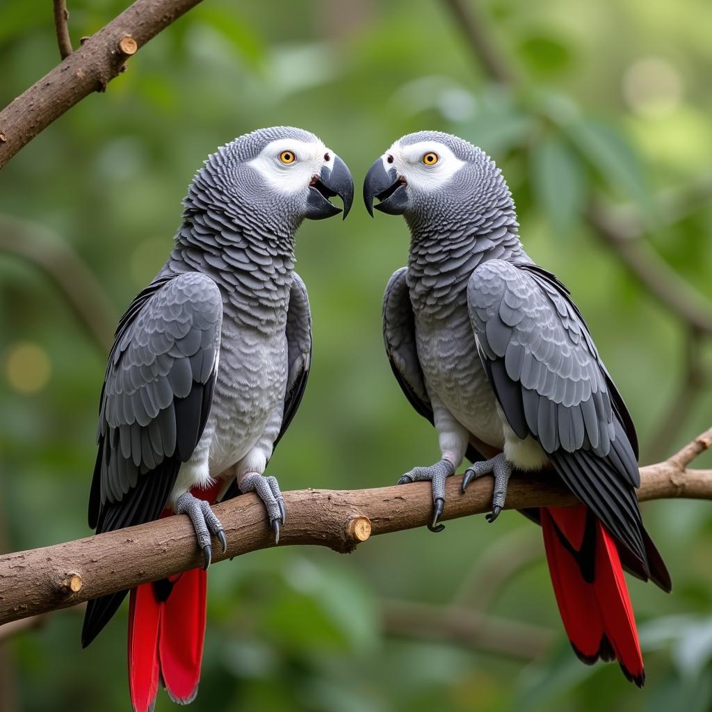 African Grey Parrot Couple Vocalizing