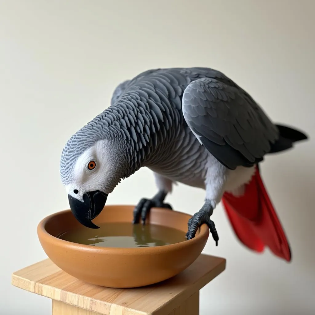 African Grey Parrot Drinking Water