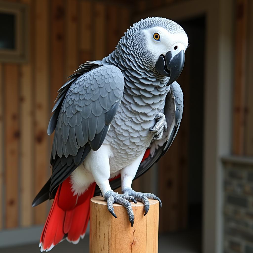 African Grey Parrot Drying Its Feathers