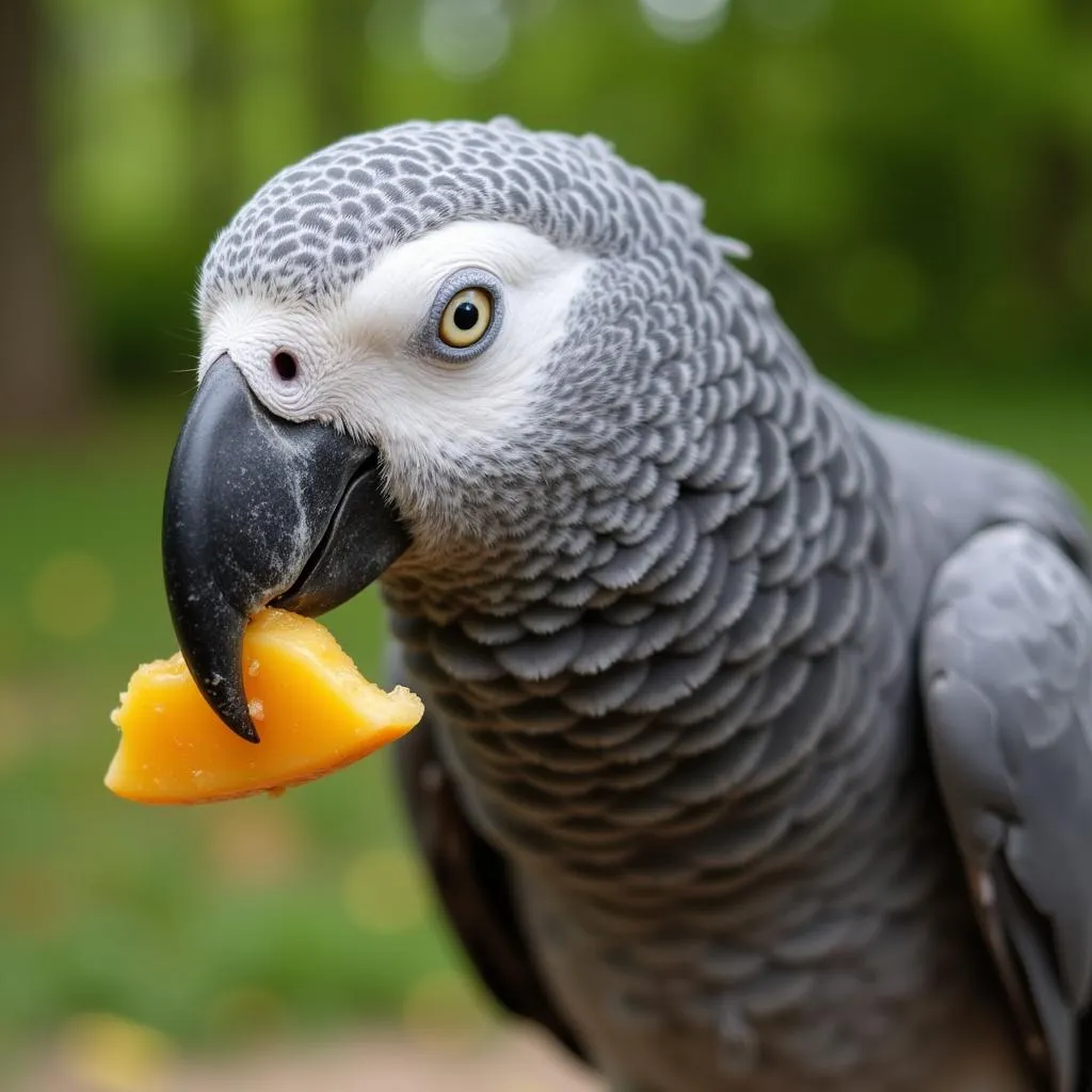 African Grey Eating Fruit