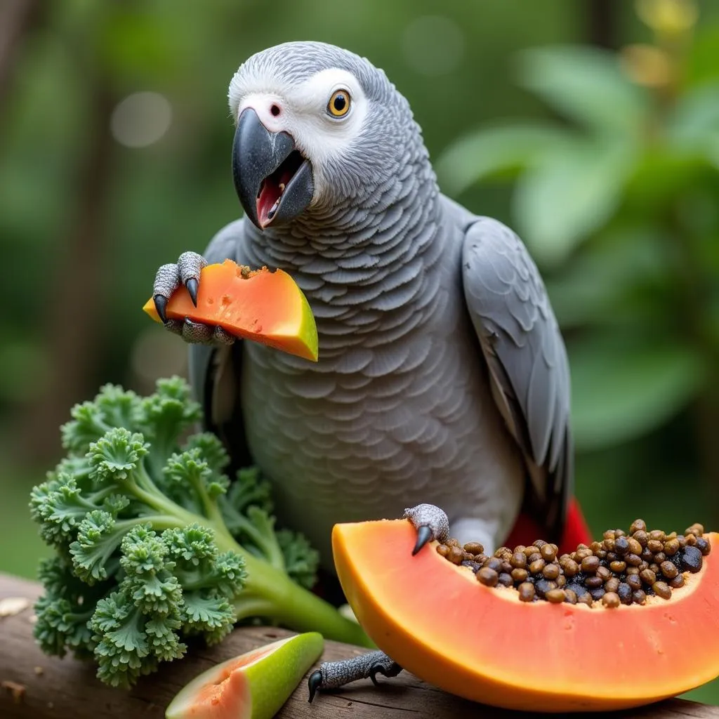 African Grey Parrot Enjoying Healthy Diet