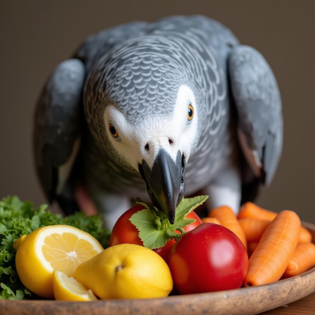 African Grey Parrot Enjoying a Healthy Meal