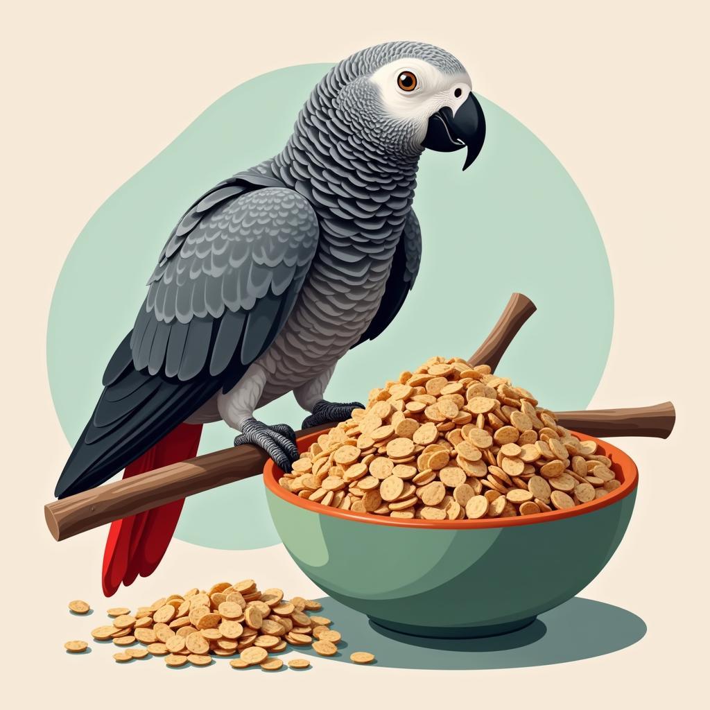 African grey parrot enjoying a mix of healthy grains