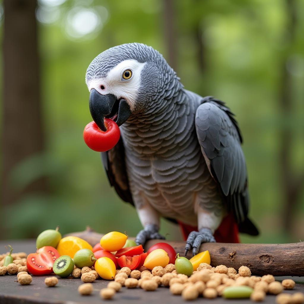 African Grey Parrot Enjoying a Nutritious Meal