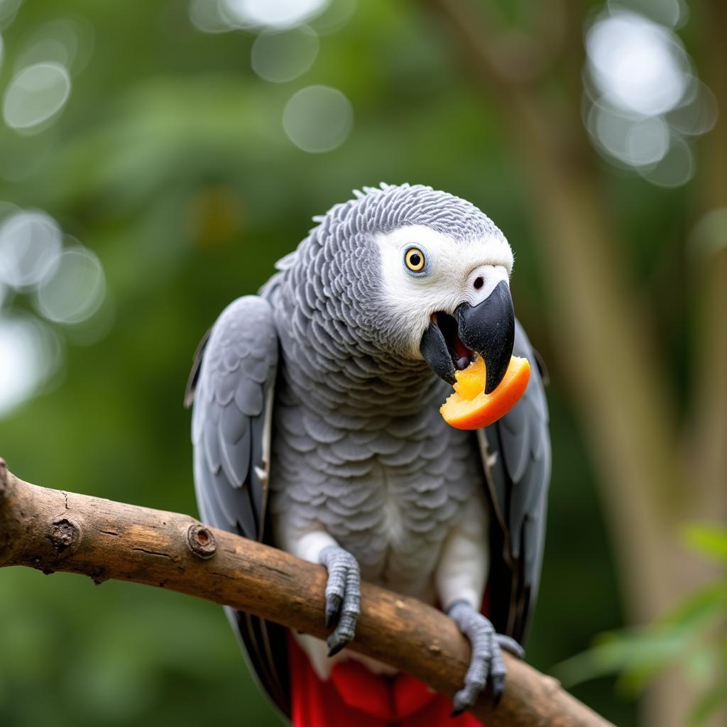 African Grey Parrot Enjoying Healthy Diet