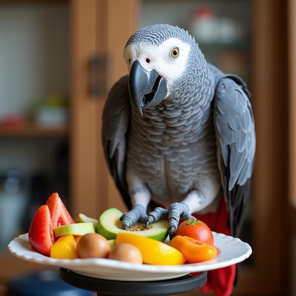 African Grey Parrot Enjoying a Healthy Meal in Delhi