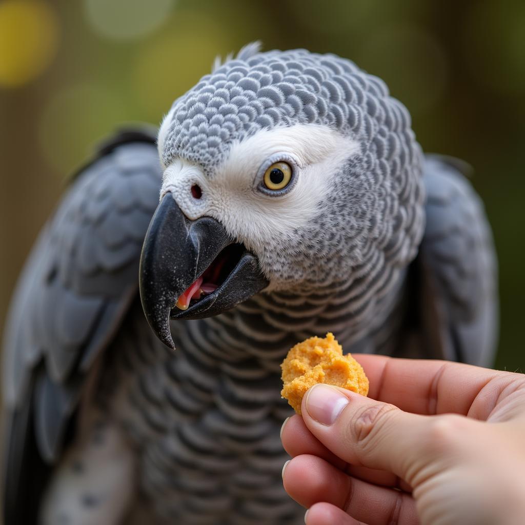 African Grey Parrot Enjoying a Treat