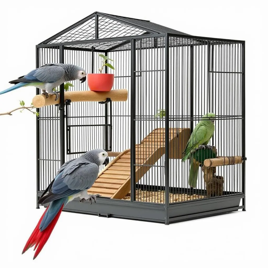 African Grey Parrot Enriched Cage