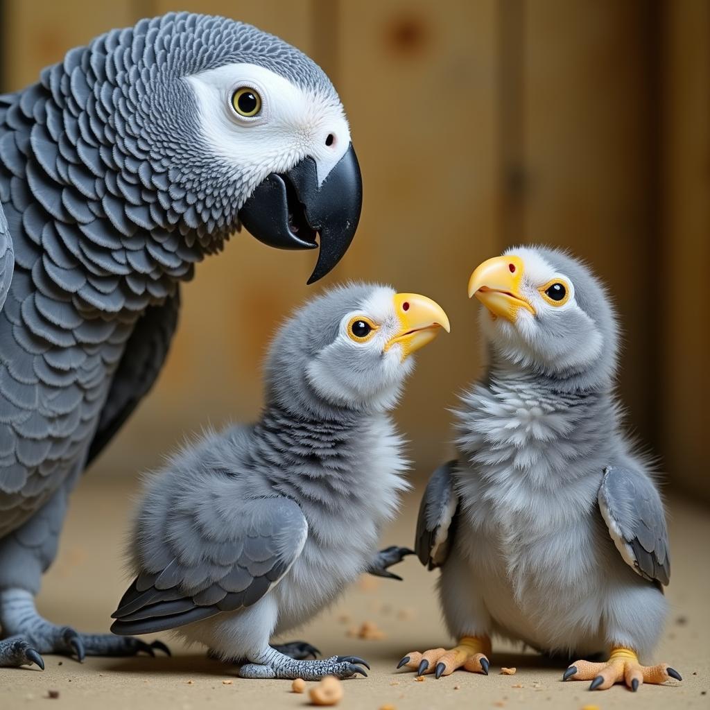 African Grey Parrot Feeding Chicks