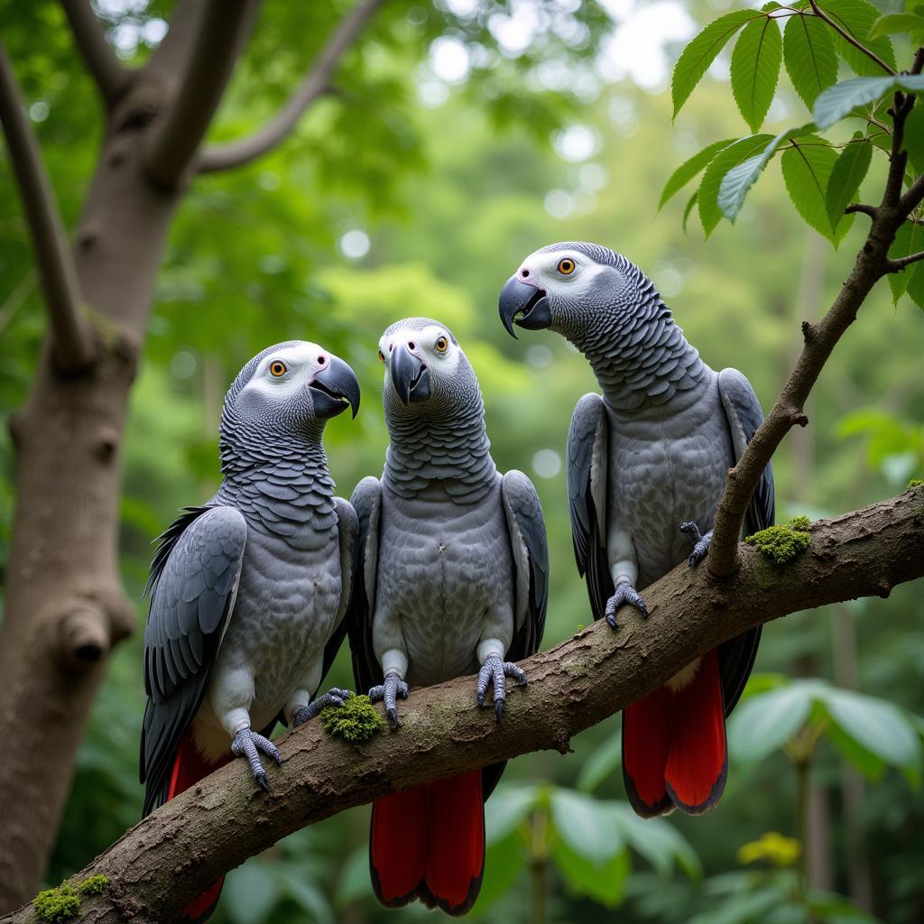 African Grey Parrot Flock: Communicating in the Canopy