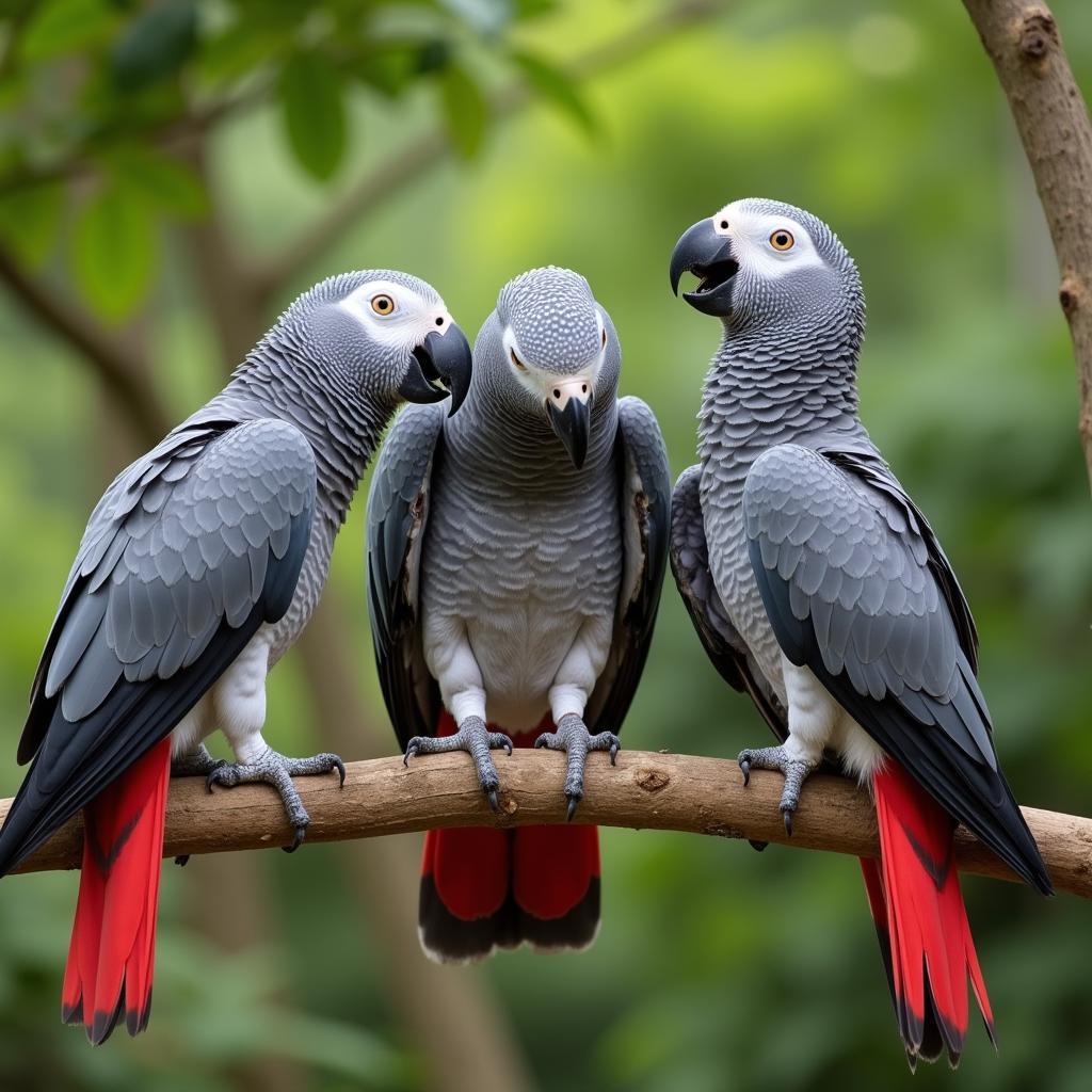 African Grey Parrot Group Interaction