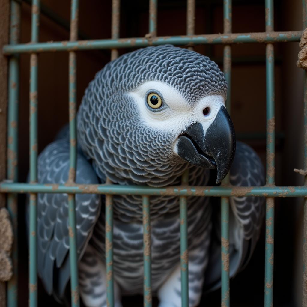 African Grey Parrot in a Cage