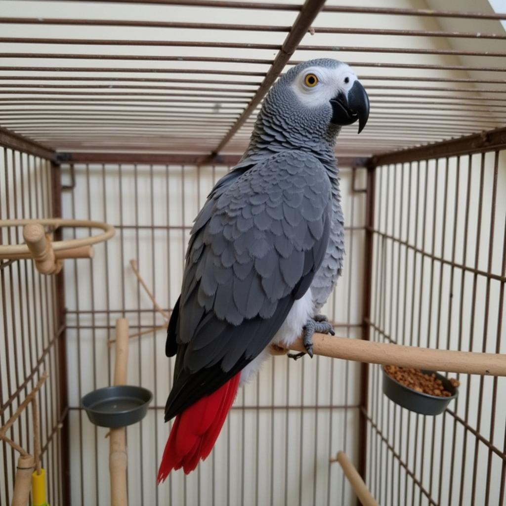 African Grey Parrot in a Cage in Dindigul