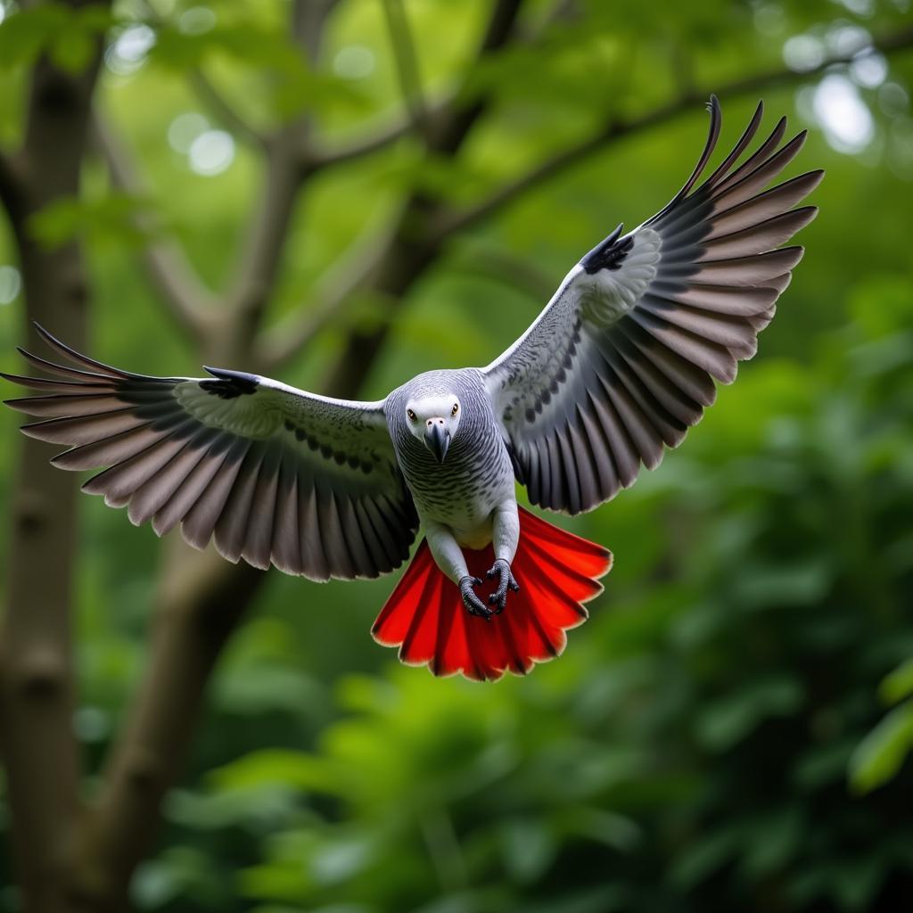 African Grey Parrot in Flight