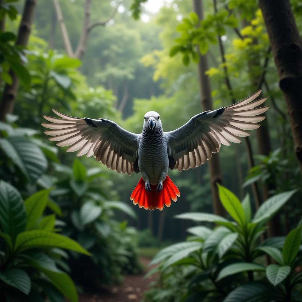 African Grey Parrot in Flight