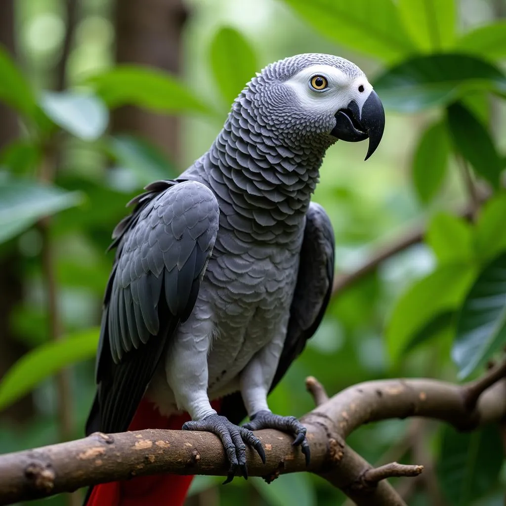 African Grey Parrot in Rainforest