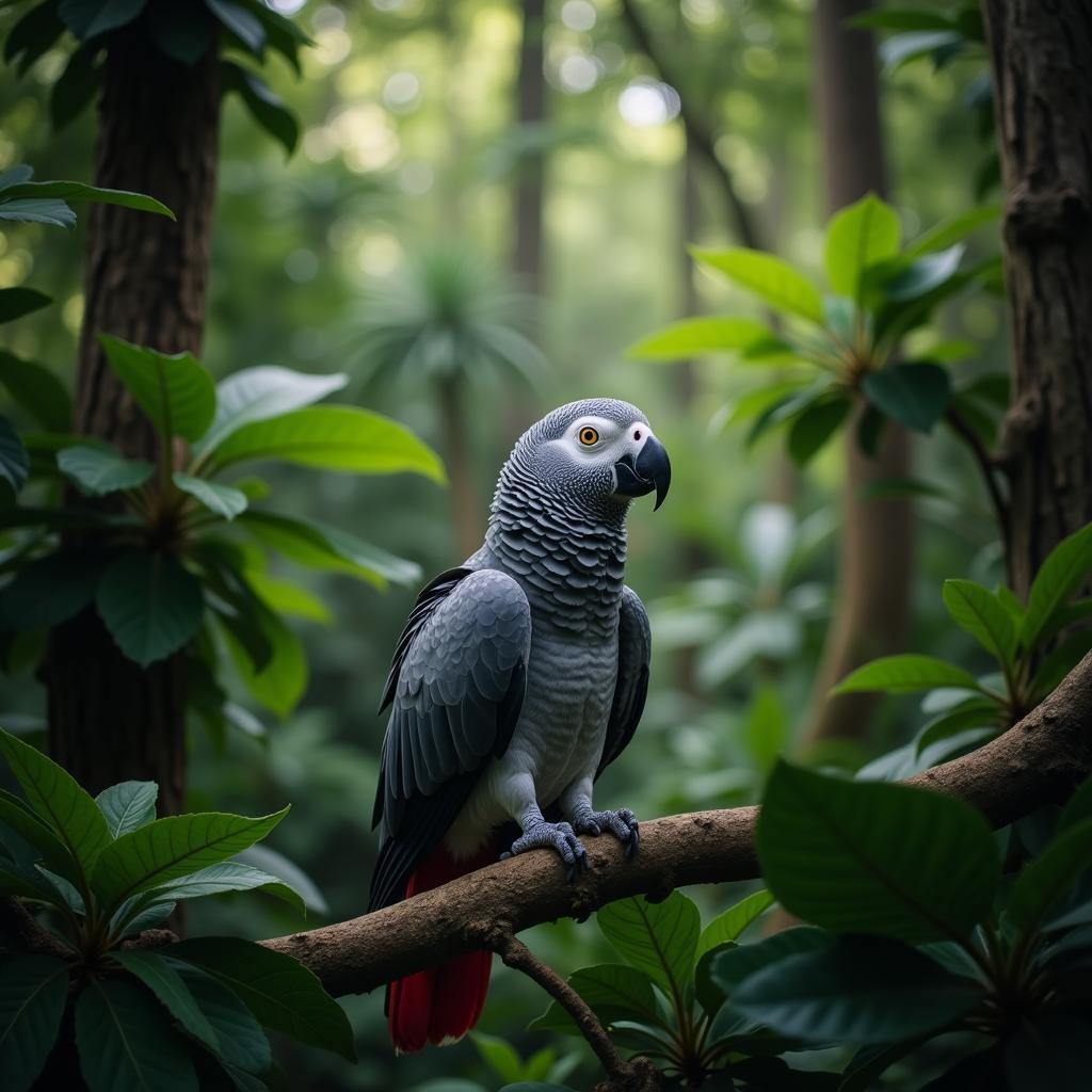 African Grey Parrot in Its Natural Habitat