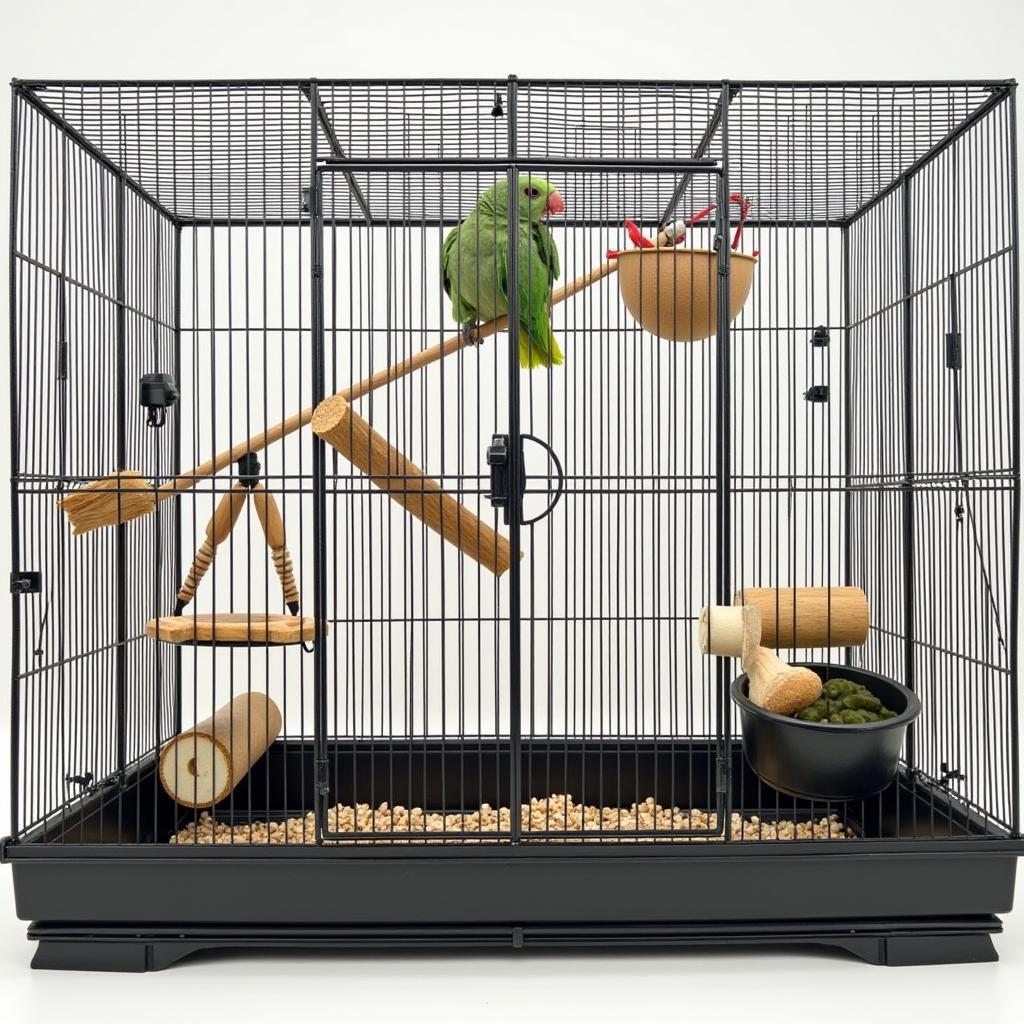 Well-Equipped Cage for an African Grey Parrot