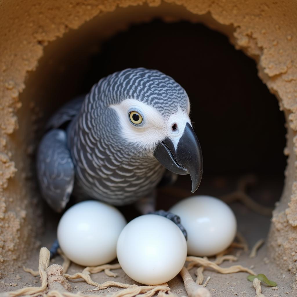 African Grey Parrot Incubating Eggs