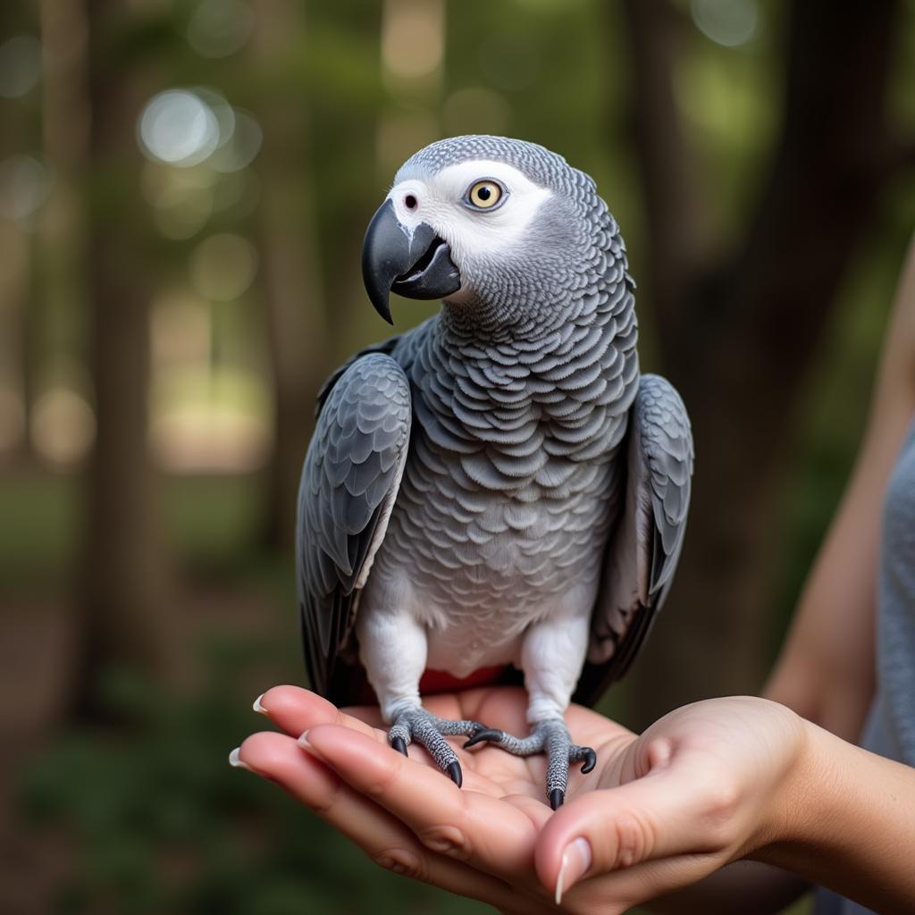 African Grey Parrot with Breeder