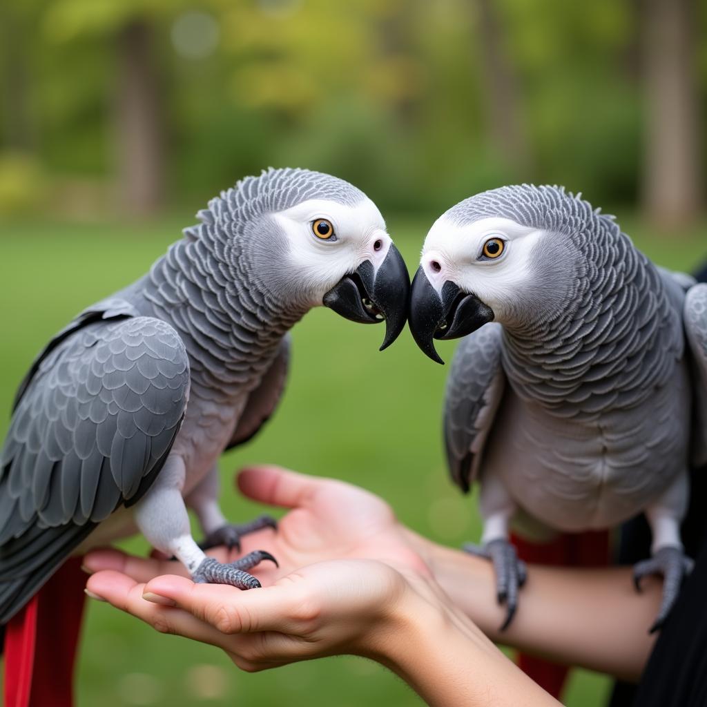 An African Grey Parrot Interacting with its Owner