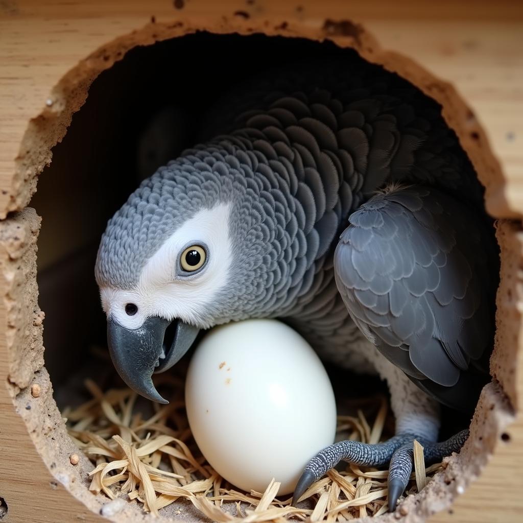 African Grey Parrot Laying Egg