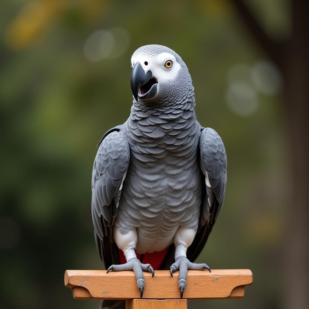 African grey parrot mimicking human speech