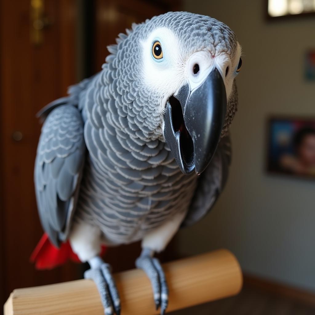 African Grey parrot mimicking human speech