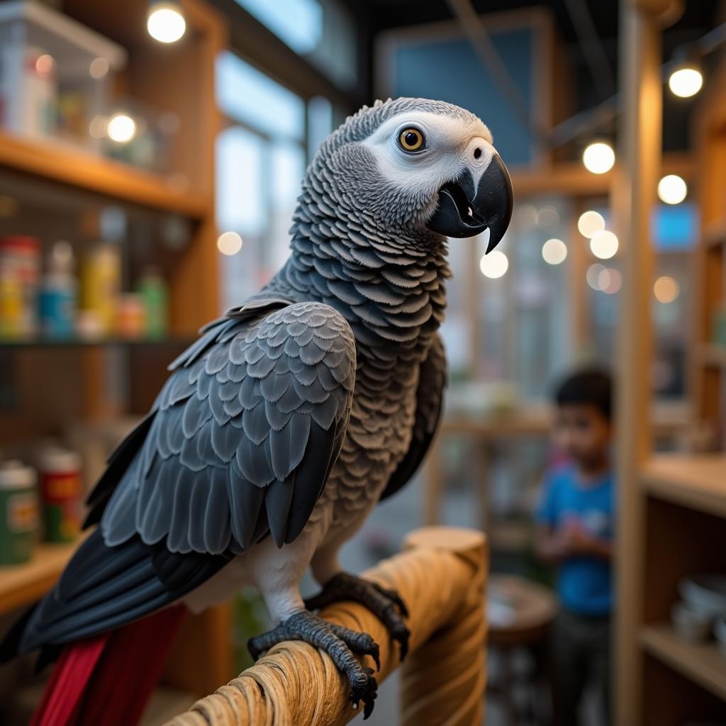 African Grey Parrot in a Mumbai Pet Store