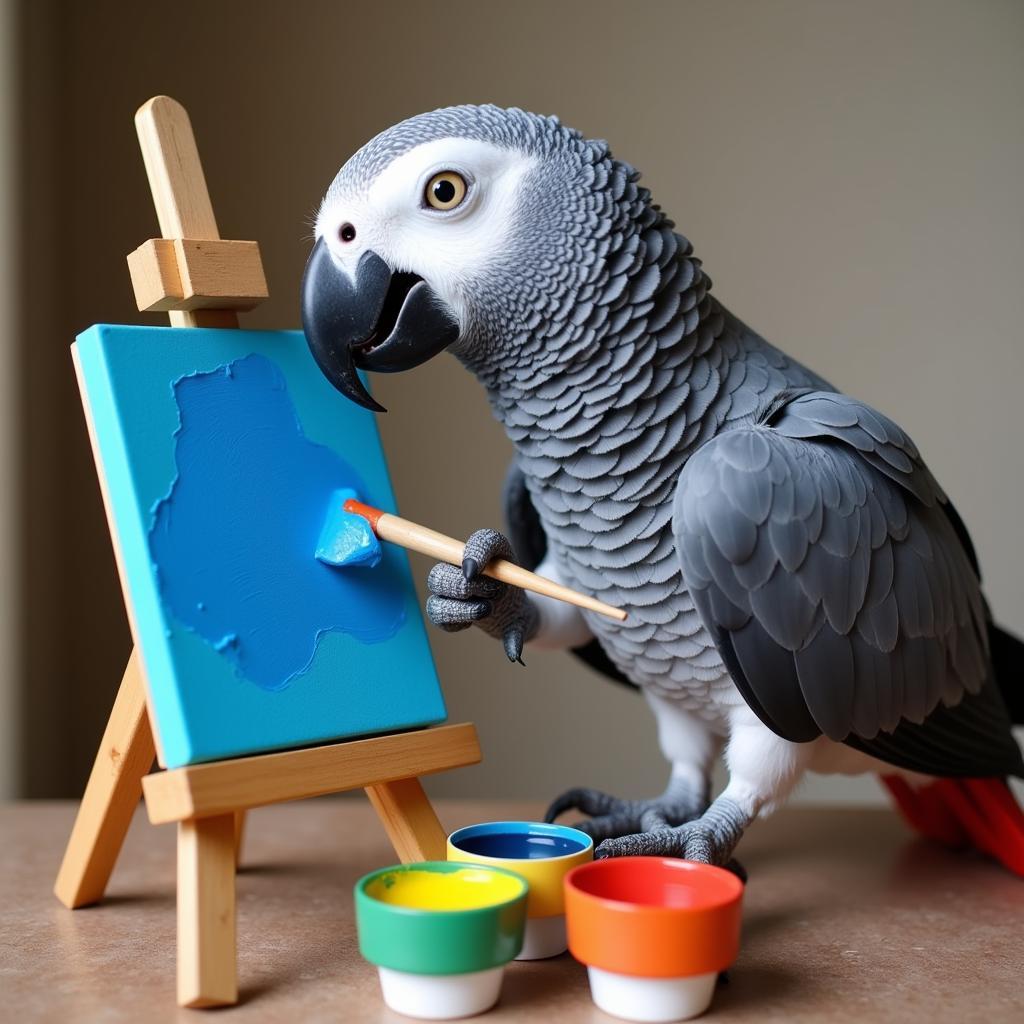 African Grey Parrot Painting Process