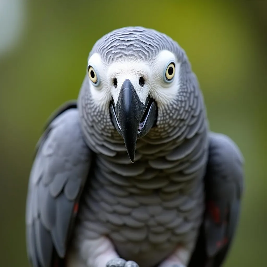 African grey parrot perched on a branch