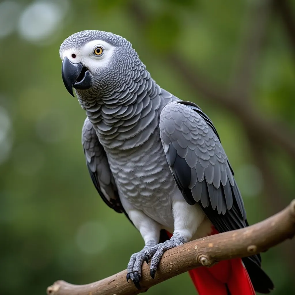 African Grey Parrot Perched on a Branch