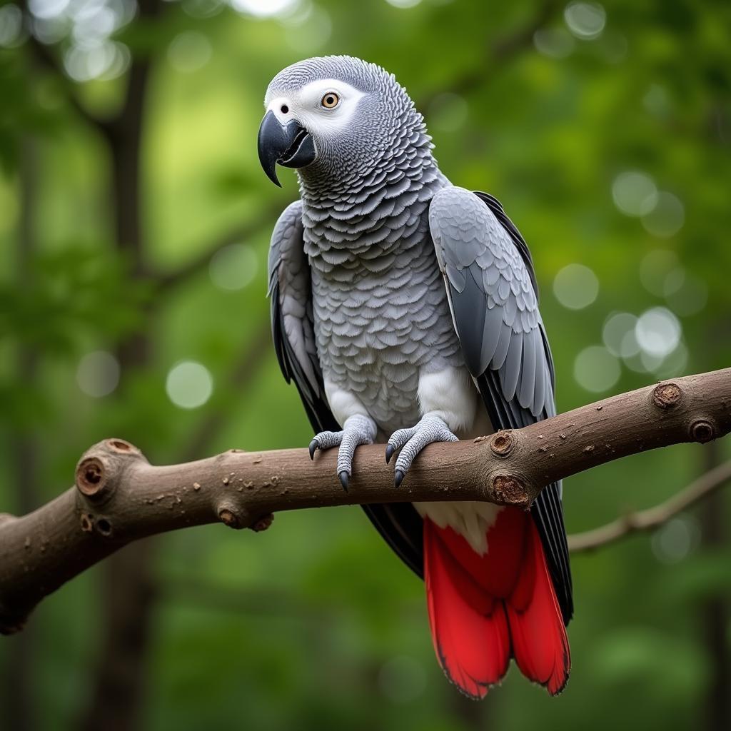 African Grey Parrot on a Branch