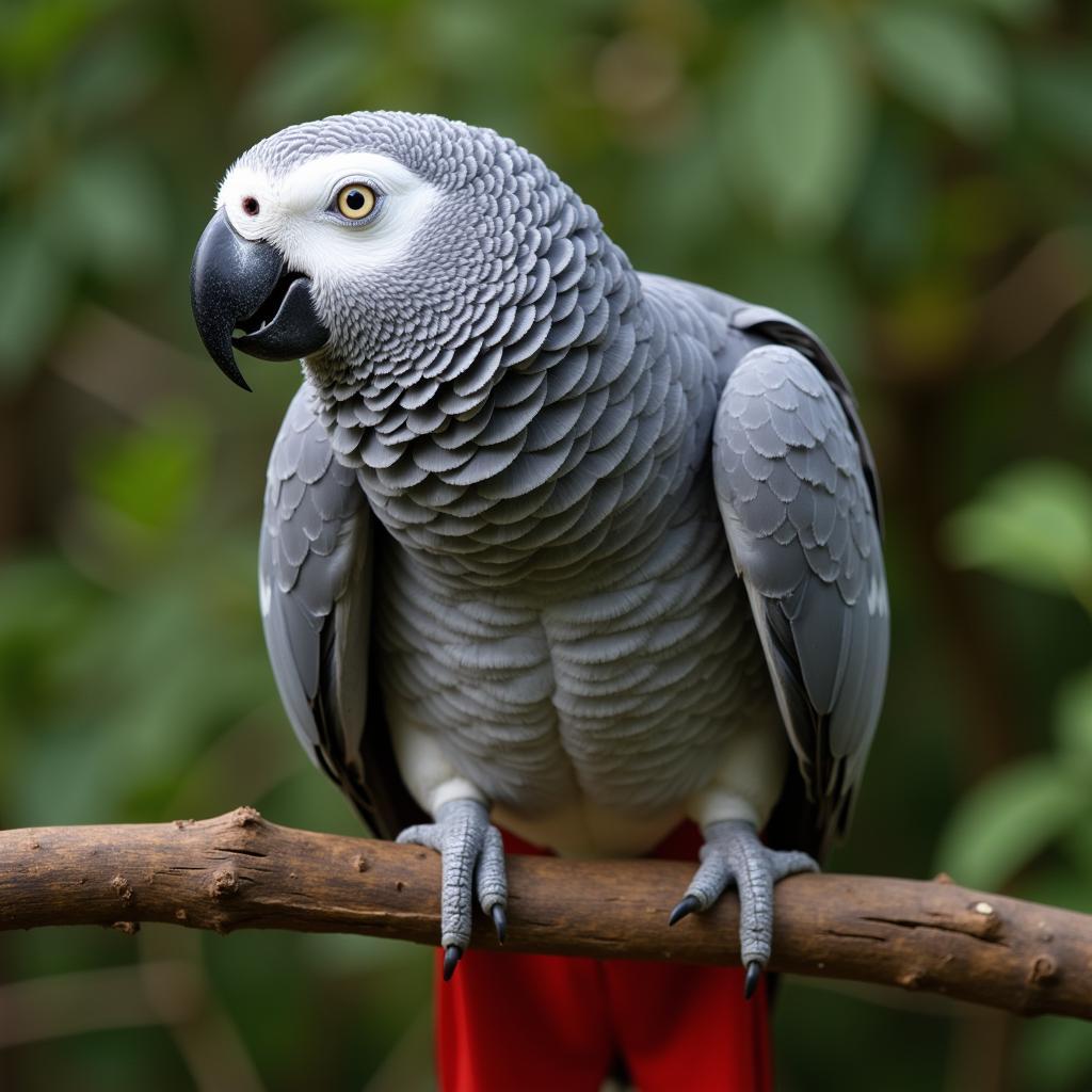 African grey parrot perched on a branch