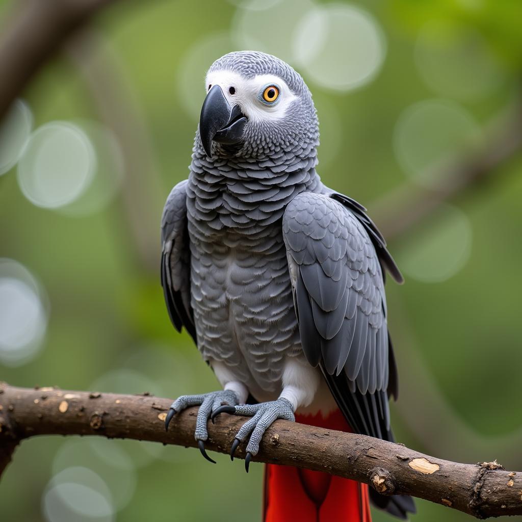 African Grey Parrot perched on a branch