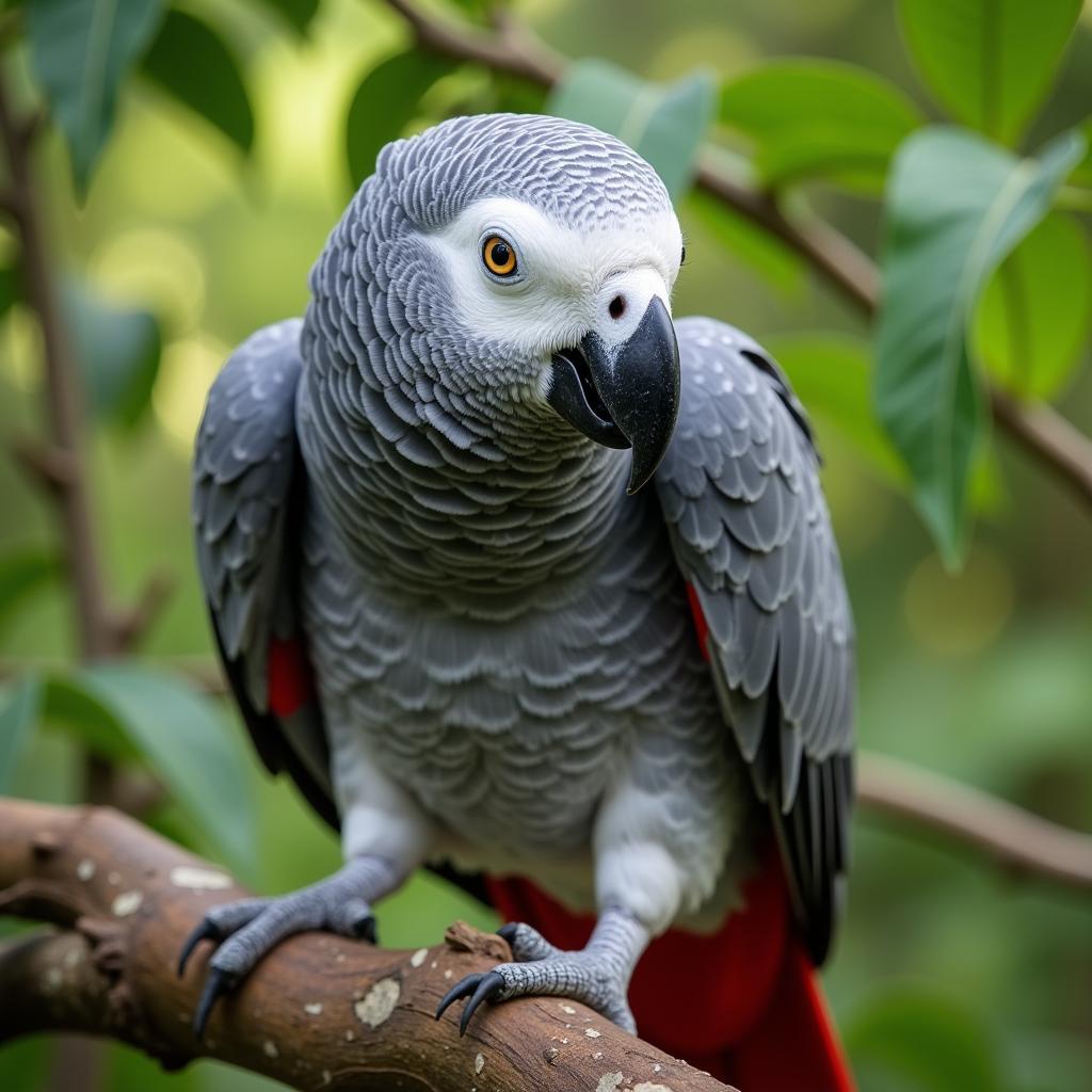 African Grey Parrot on a Branch