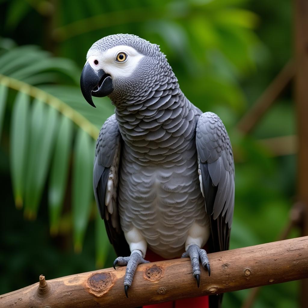 African Grey parrot perched on a branch