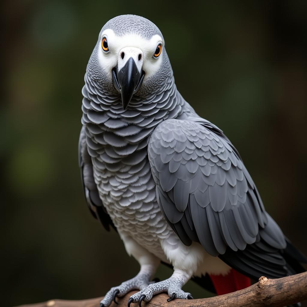 African Grey Parrot perched on a branch