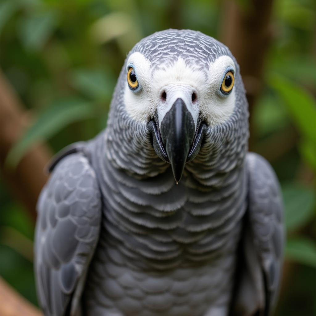 African grey parrot perched on a branch