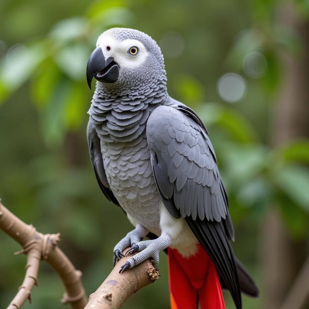 African Grey Parrot Perched on a Branch