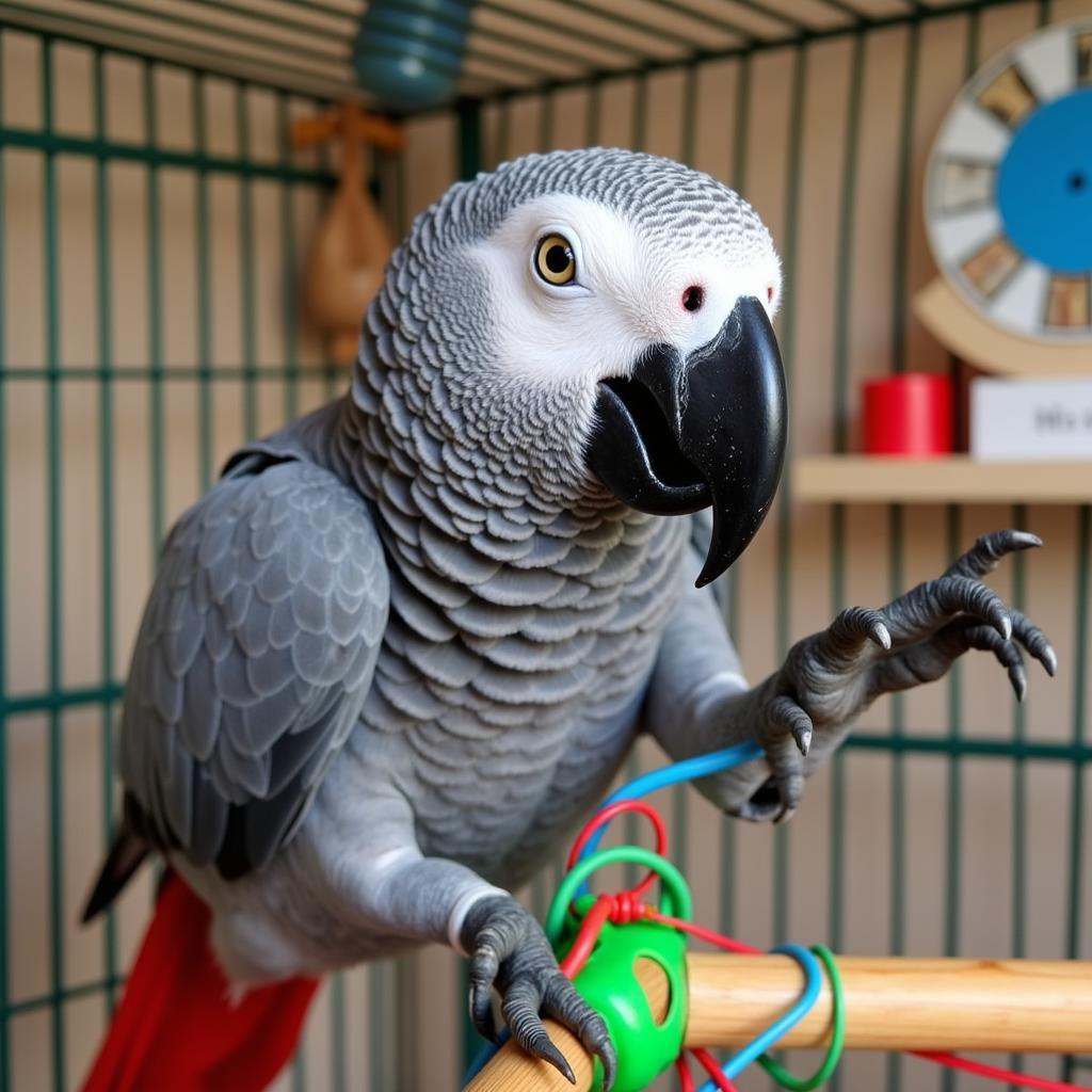 African Grey Parrot Playing With Toys