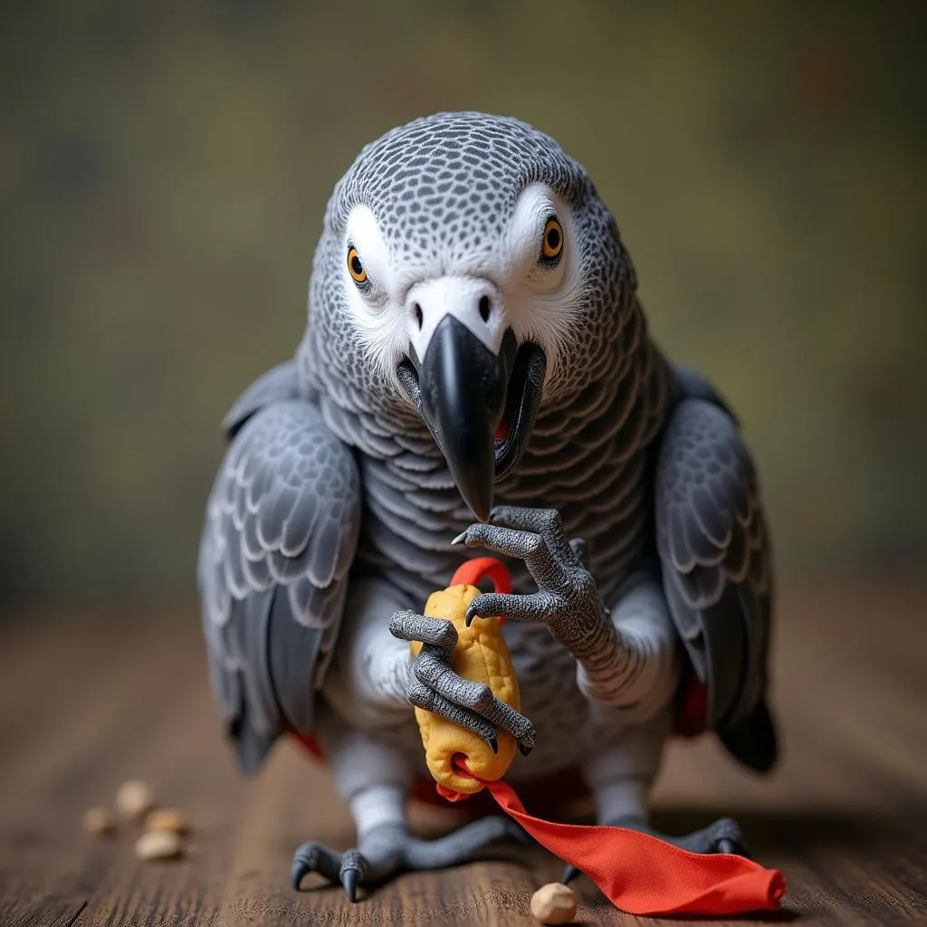 African Grey Parrot Playing with a Toy