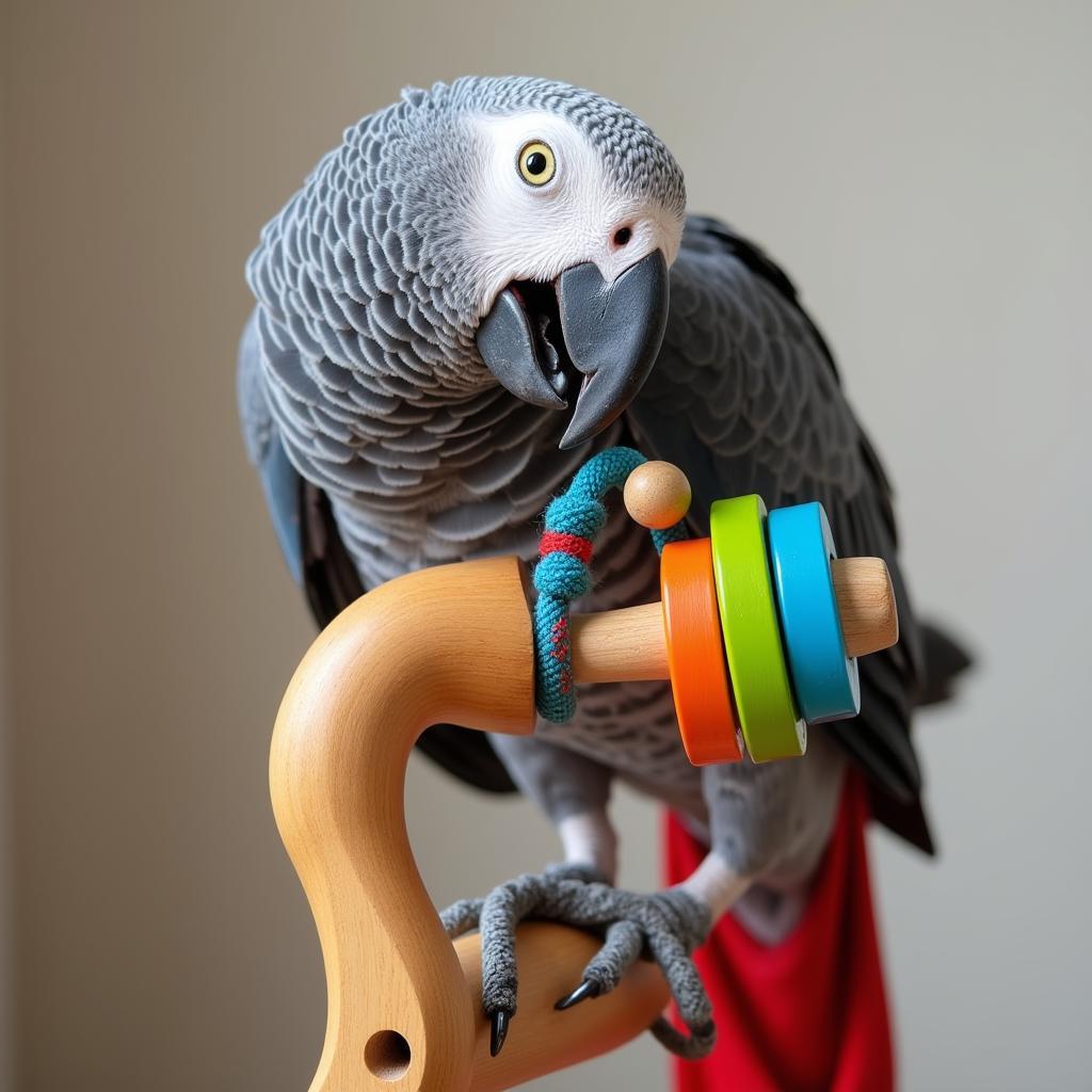 African Grey Parrot Enjoying a Toy