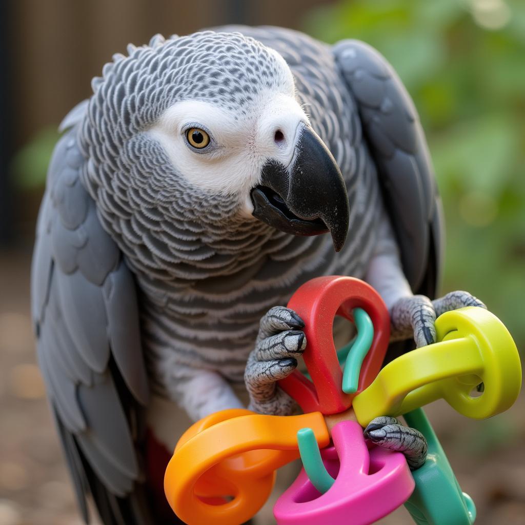 African Grey Parrot Playing with Toy