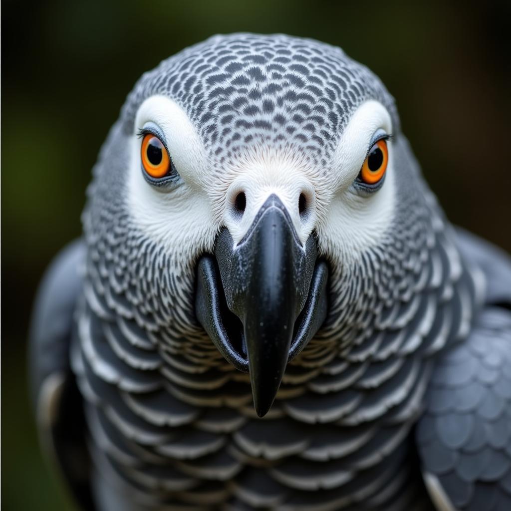 African grey parrot portrait with intense gaze