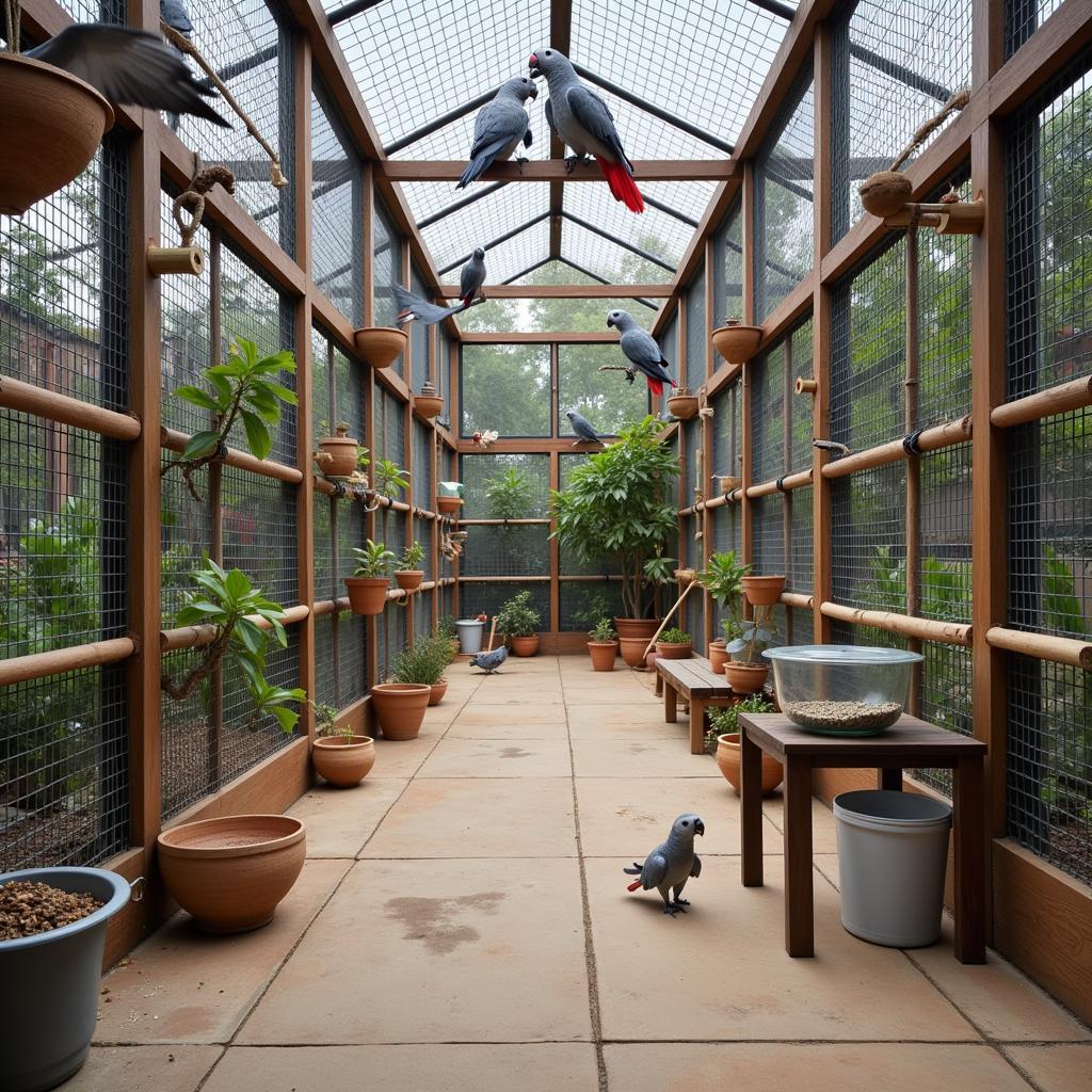 Spacious Aviary at an African Grey Parrot Breeder in Pune