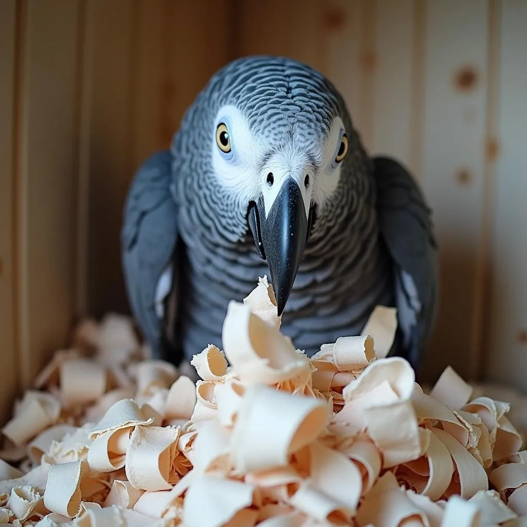 African Grey Parrot Showing Nesting Behavior