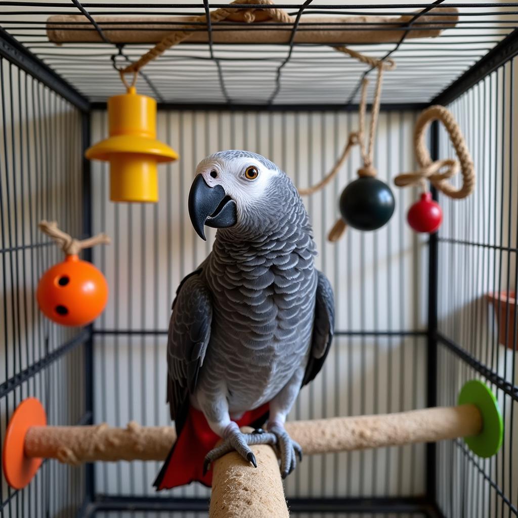 African Grey Parrot Toys and Cage Setup